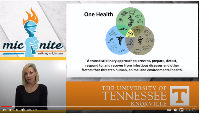 A video still of Deb Miller's One Health presentation at UT's MicNite.